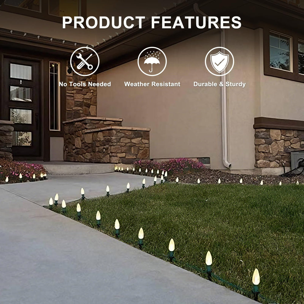 ShineU stake with C9 bulb attached showing organized outdoor lighting
