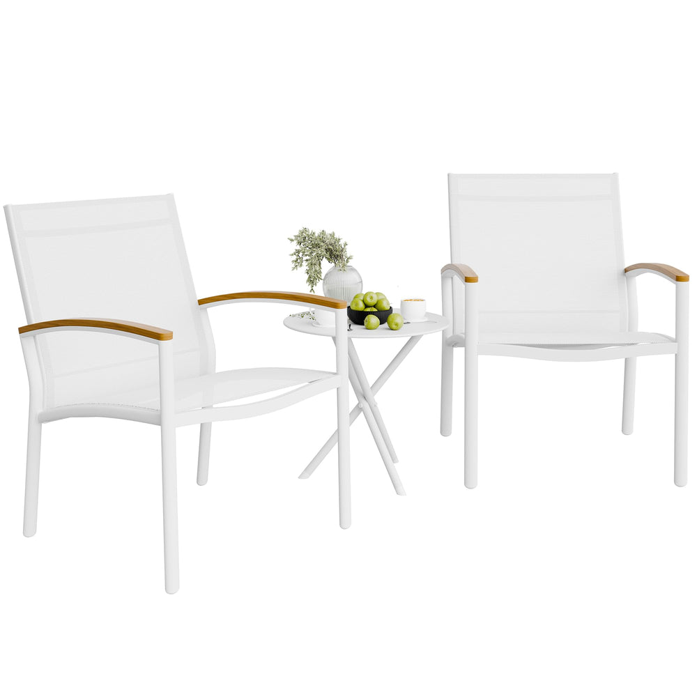Shintenchi front view of white bistro set showing compact layout and curb appeal