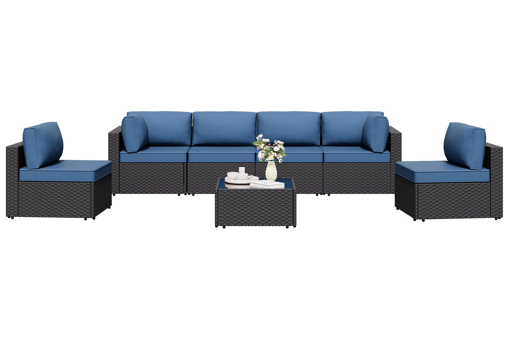 Shintenchi front view of full 7-piece set showing complete arrangement and comfort