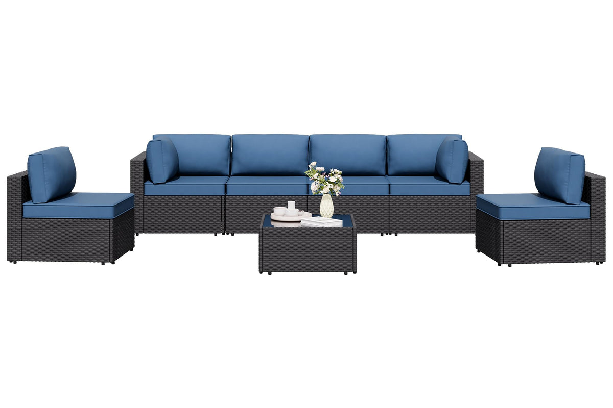 Shintenchi front view of full 7-piece set showing complete arrangement and comfort