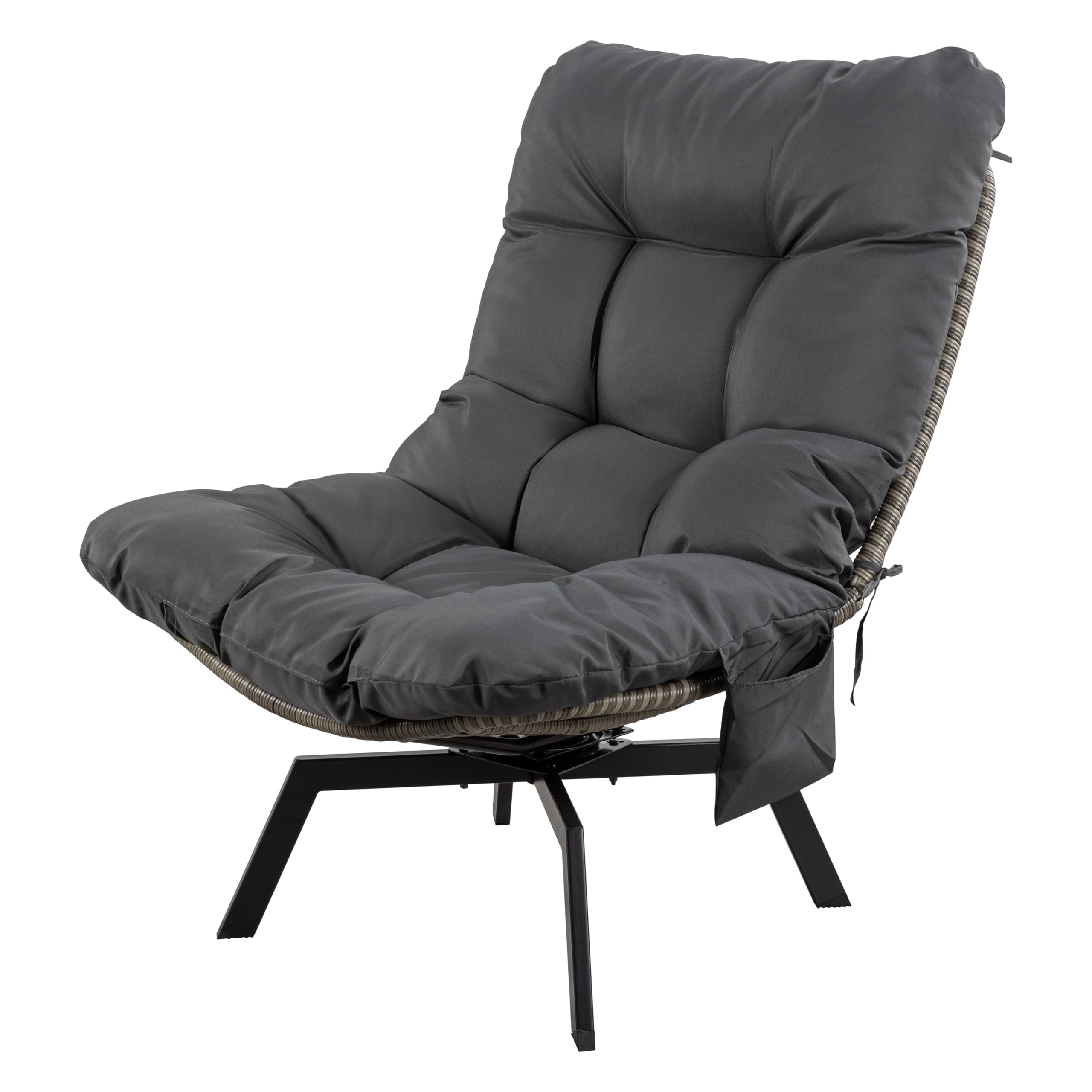 Shintenchi front view of grey rattan swivel chair showing modern style and comfort