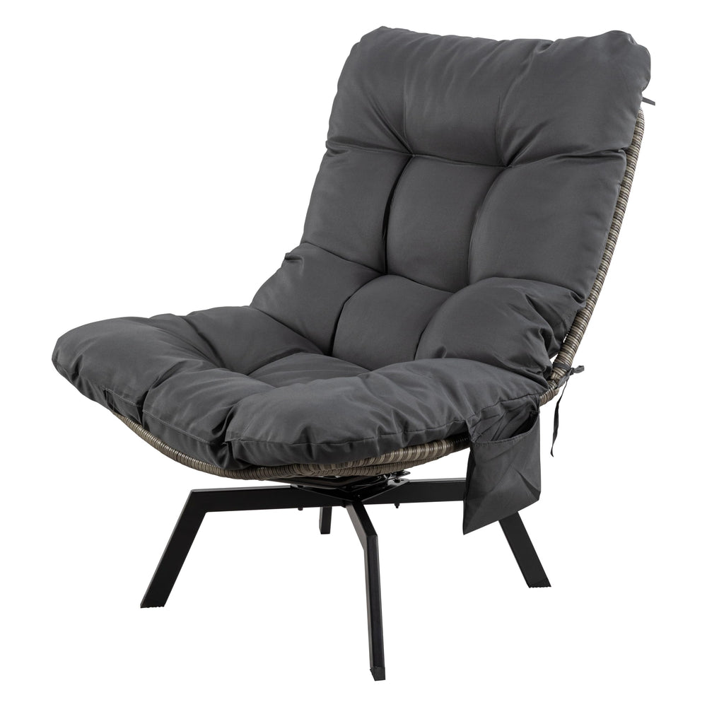 Shintenchi front view of grey rattan swivel chair showing modern style and comfort