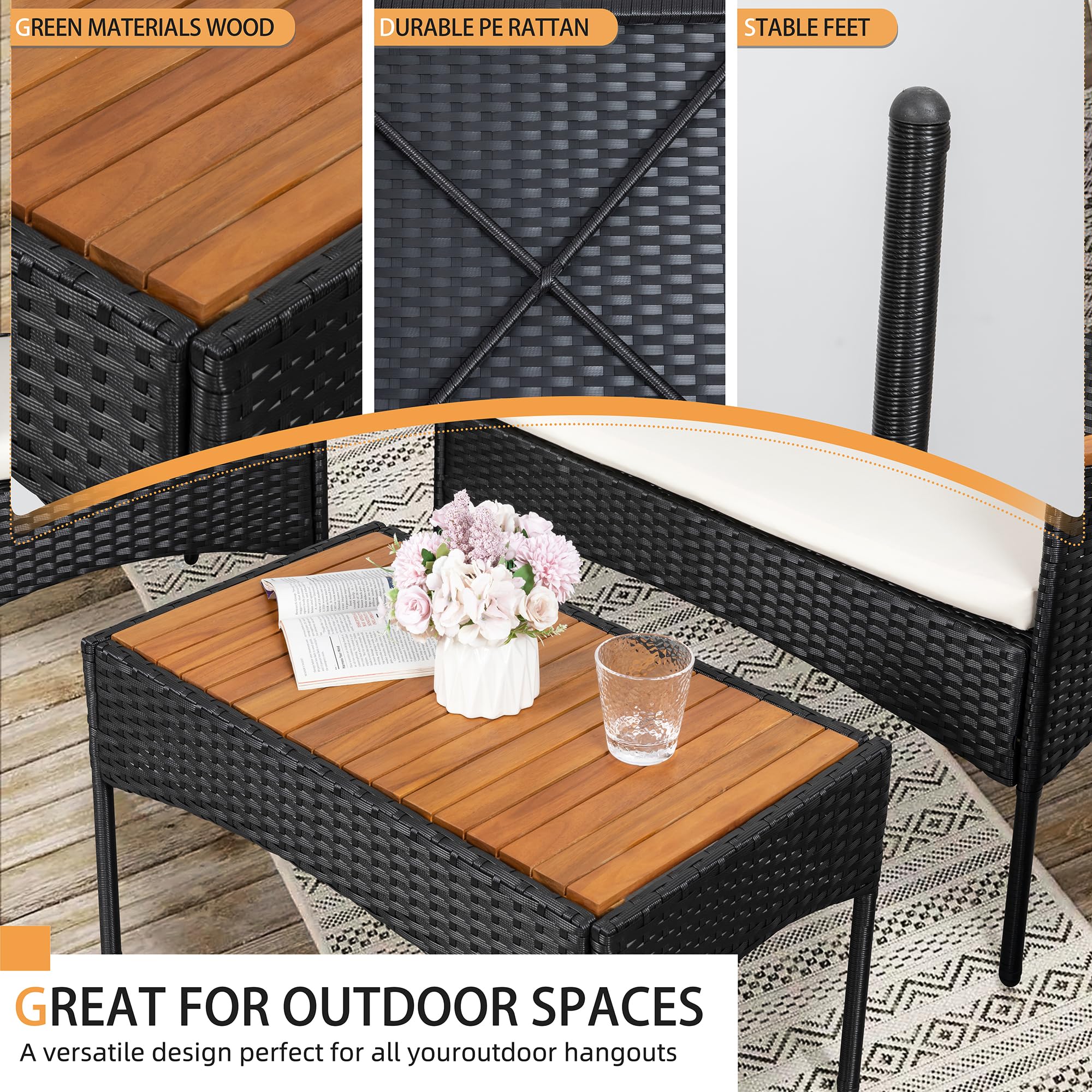 Shintenchi close-up of black PE rattan weave showing weather-resistant texture