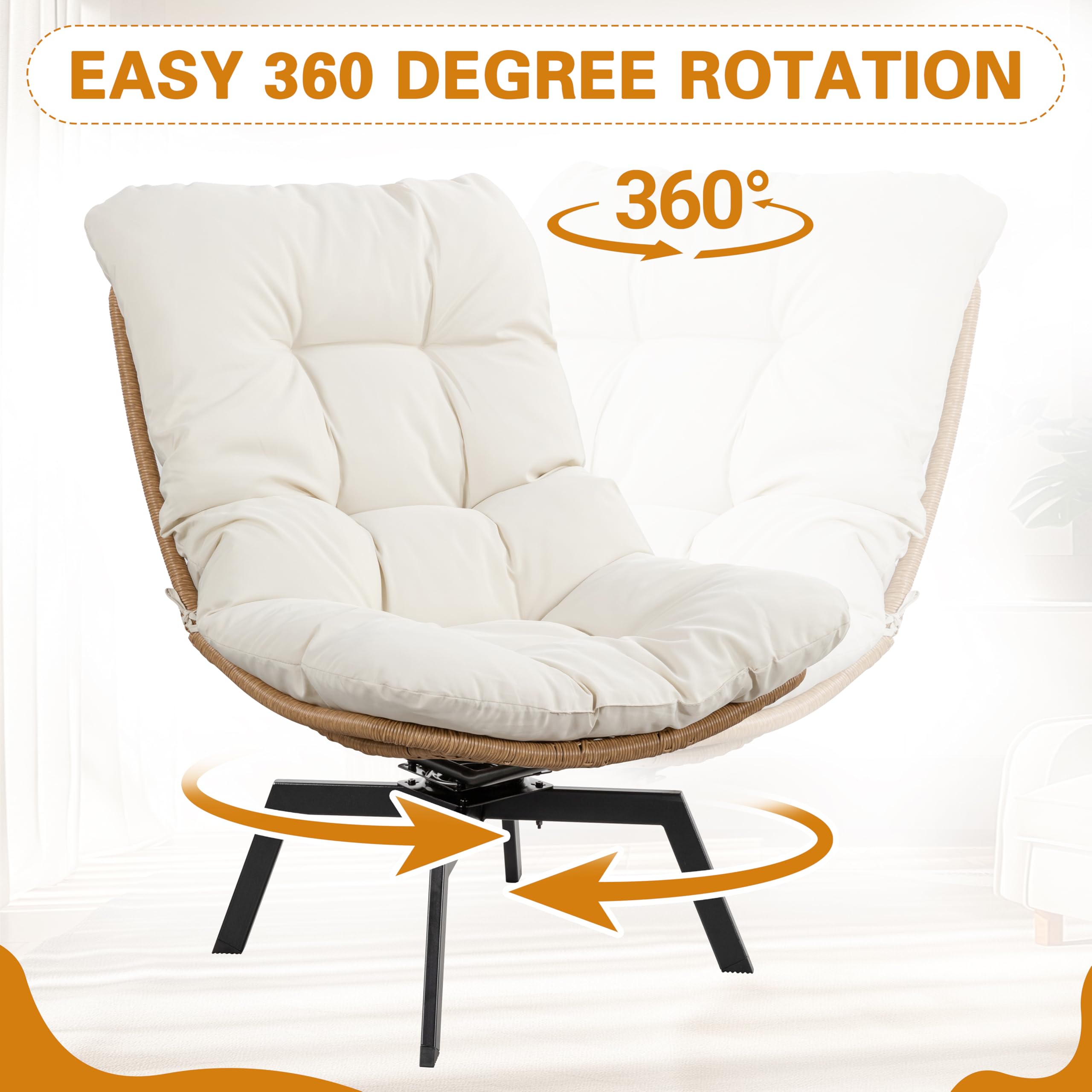 Shintenchi chair rotating in a garden demonstrating smooth 360° motion benefit