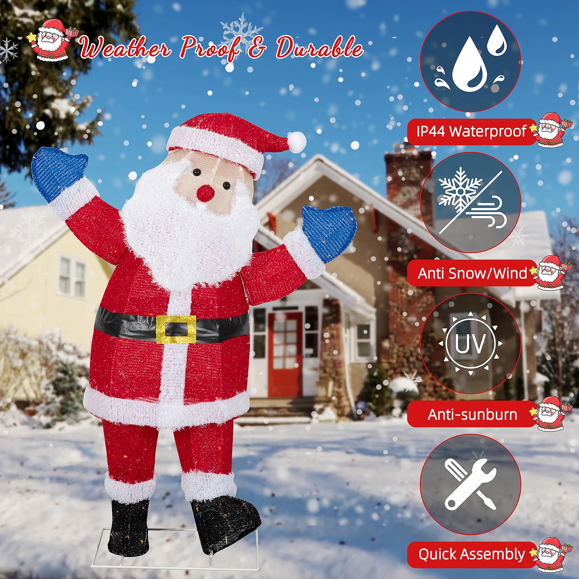 Shintenchi Santa in lawn setting, festive outdoor atmosphere benefit