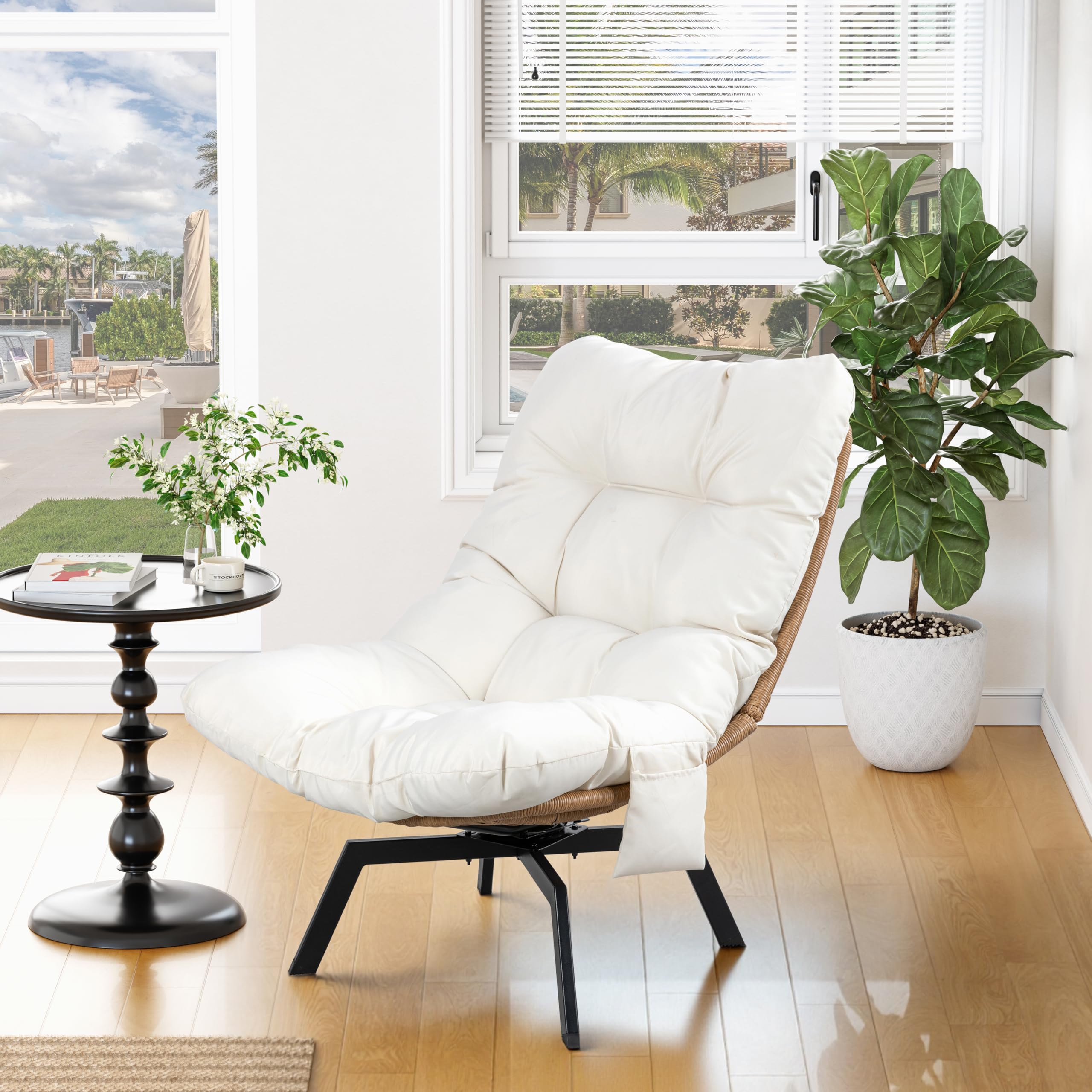 Shintenchi chair beside a table showing size comparison for space planning