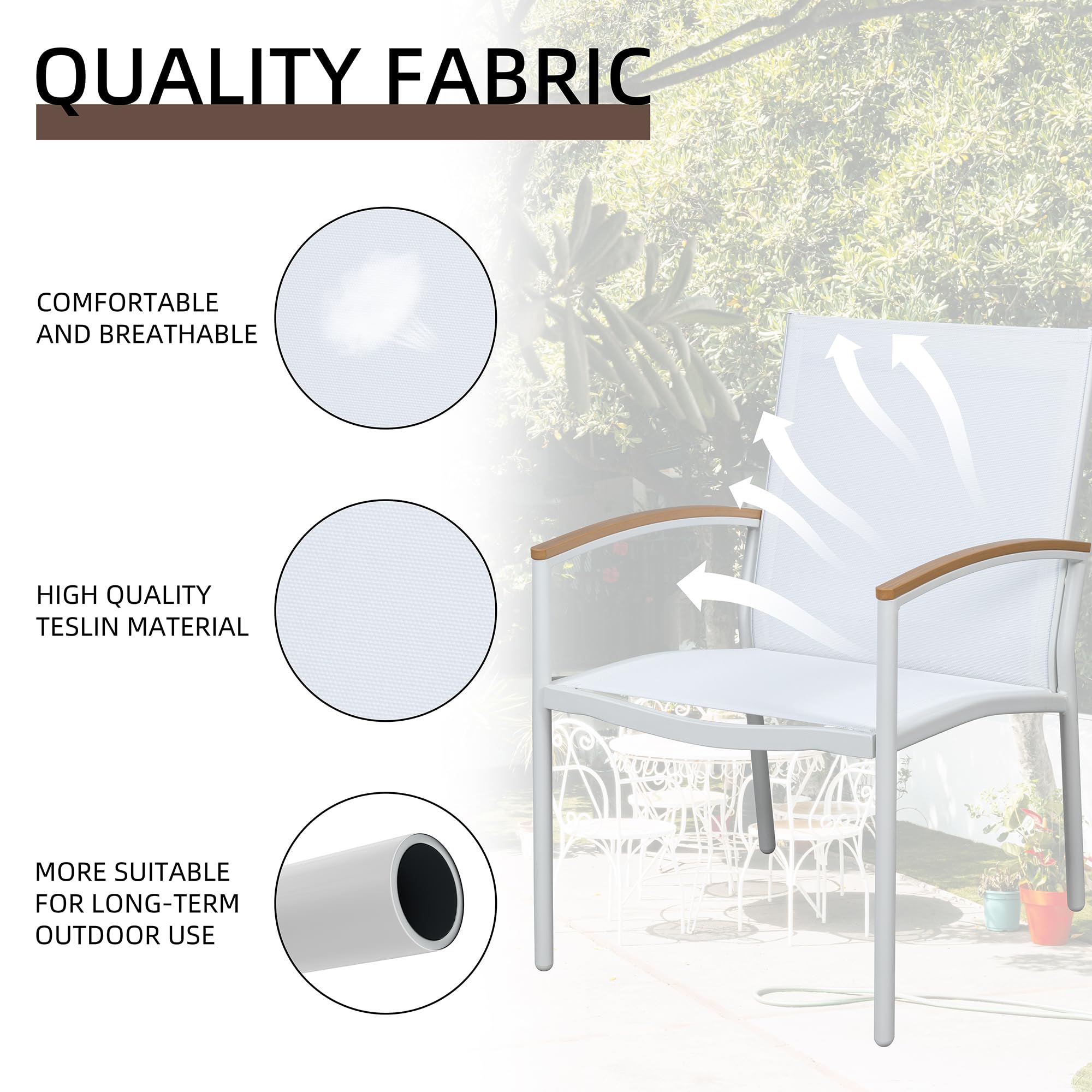 Shintenchi close-up of textilene fabric seat highlighting breathable comfort