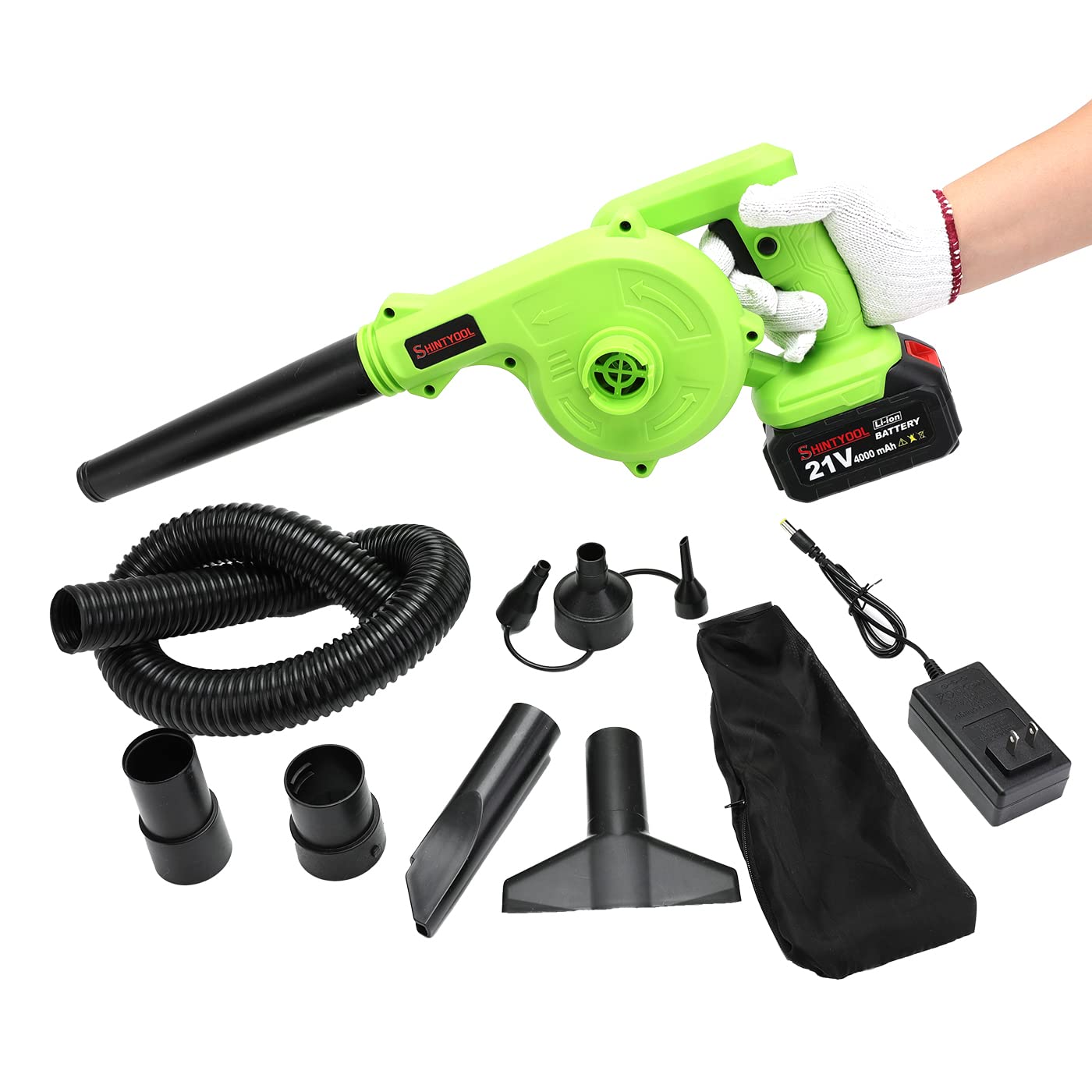 SHINTYOOL front view showing compact blower body and ergonomic handle for easy use