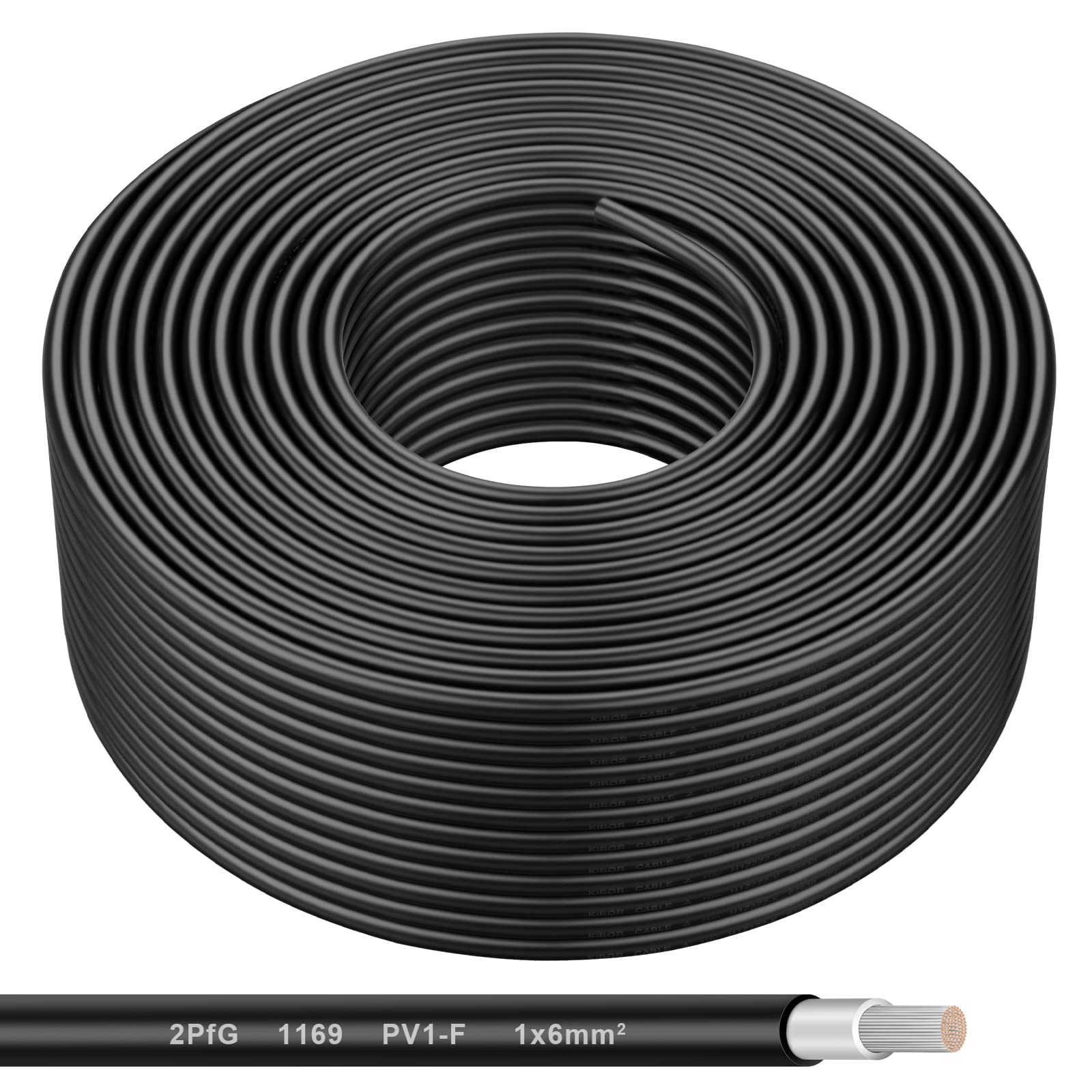 Shirbly front view spool showing black 200ft cable and label, durable for outdoor use