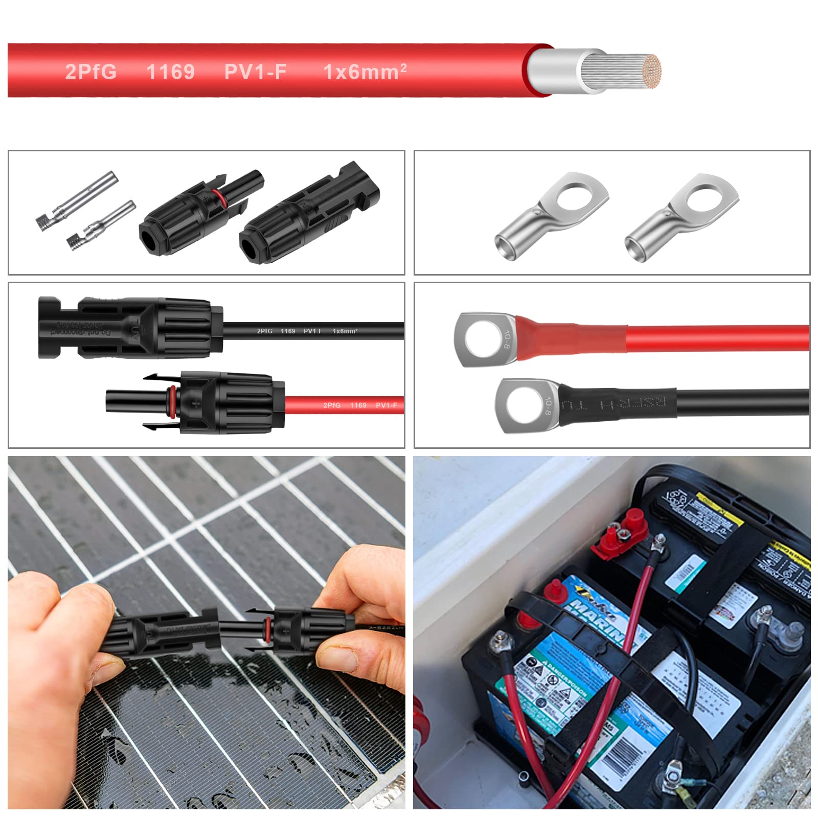 Shirbly red cable routed behind solar panel during installation demonstrating ease of use