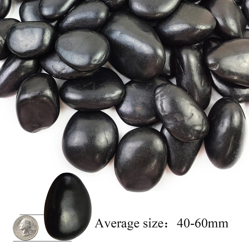 SHIZWU close-up of polished black pebbles highlighting smooth glossy texture