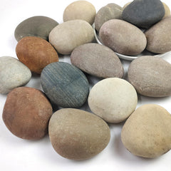 SHIZWU front pack shot showing mixed 3–4 inch river rocks and benefits for landscaping