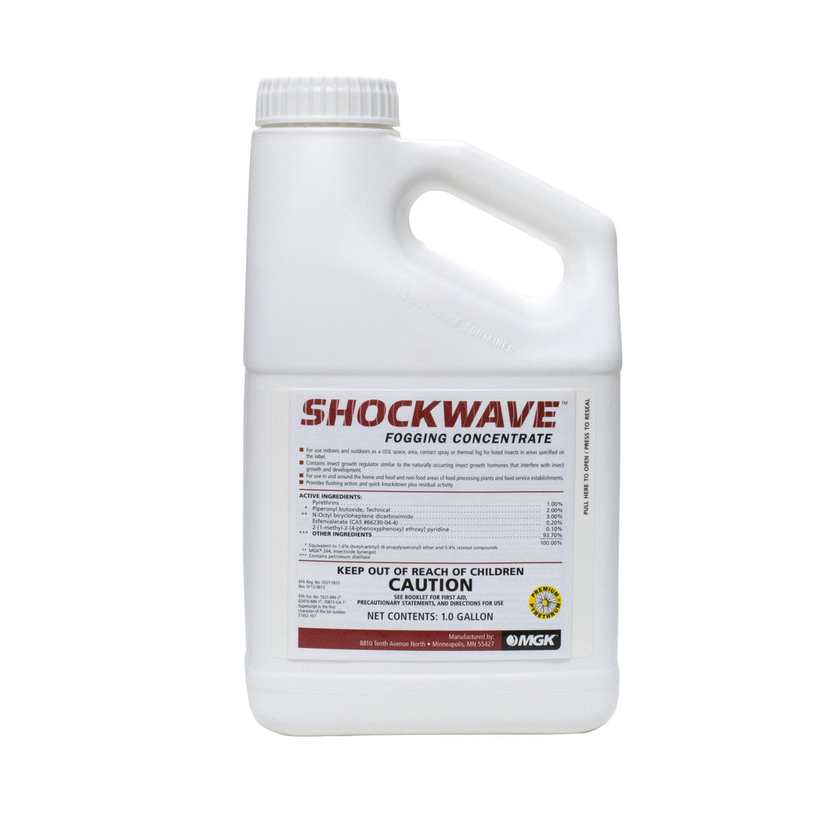 Shock Wave bottle front view showing label and capacity, clear identification benefit