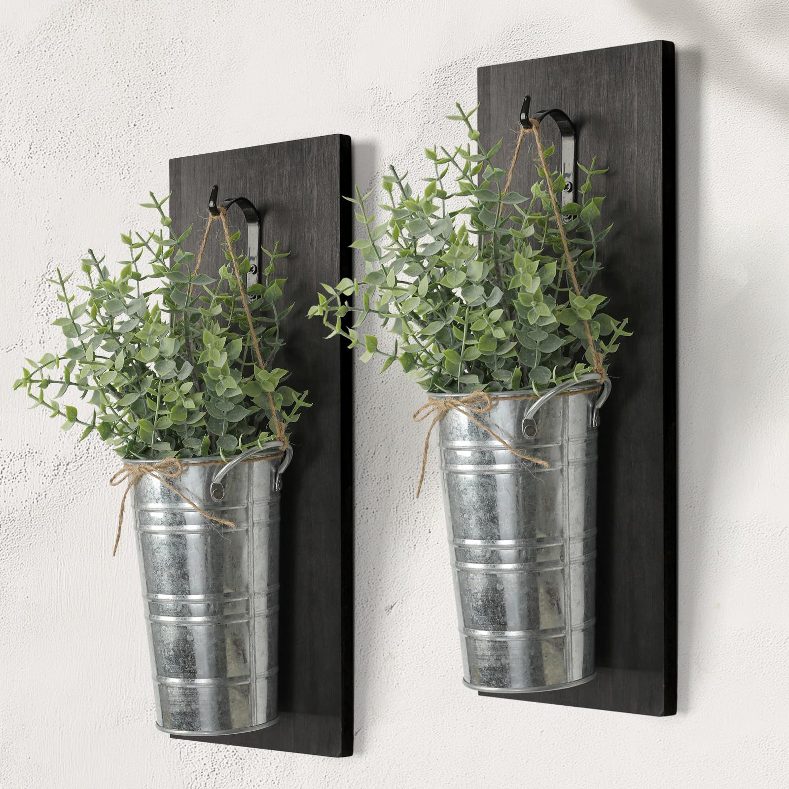 SHOHAYTO front view of two farmhouse wall planters adding instant greenery
