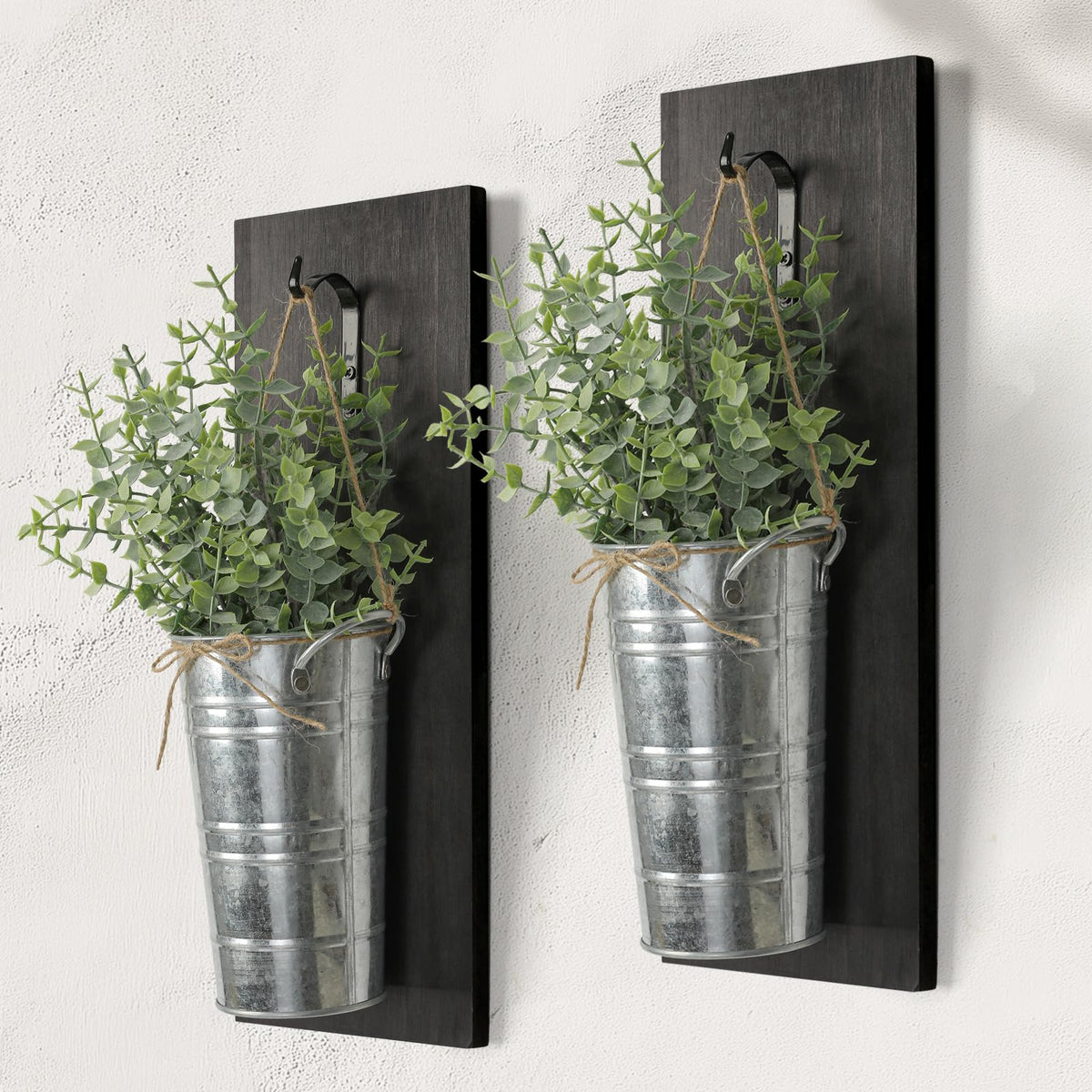 SHOHAYTO front view of two farmhouse wall planters adding instant greenery