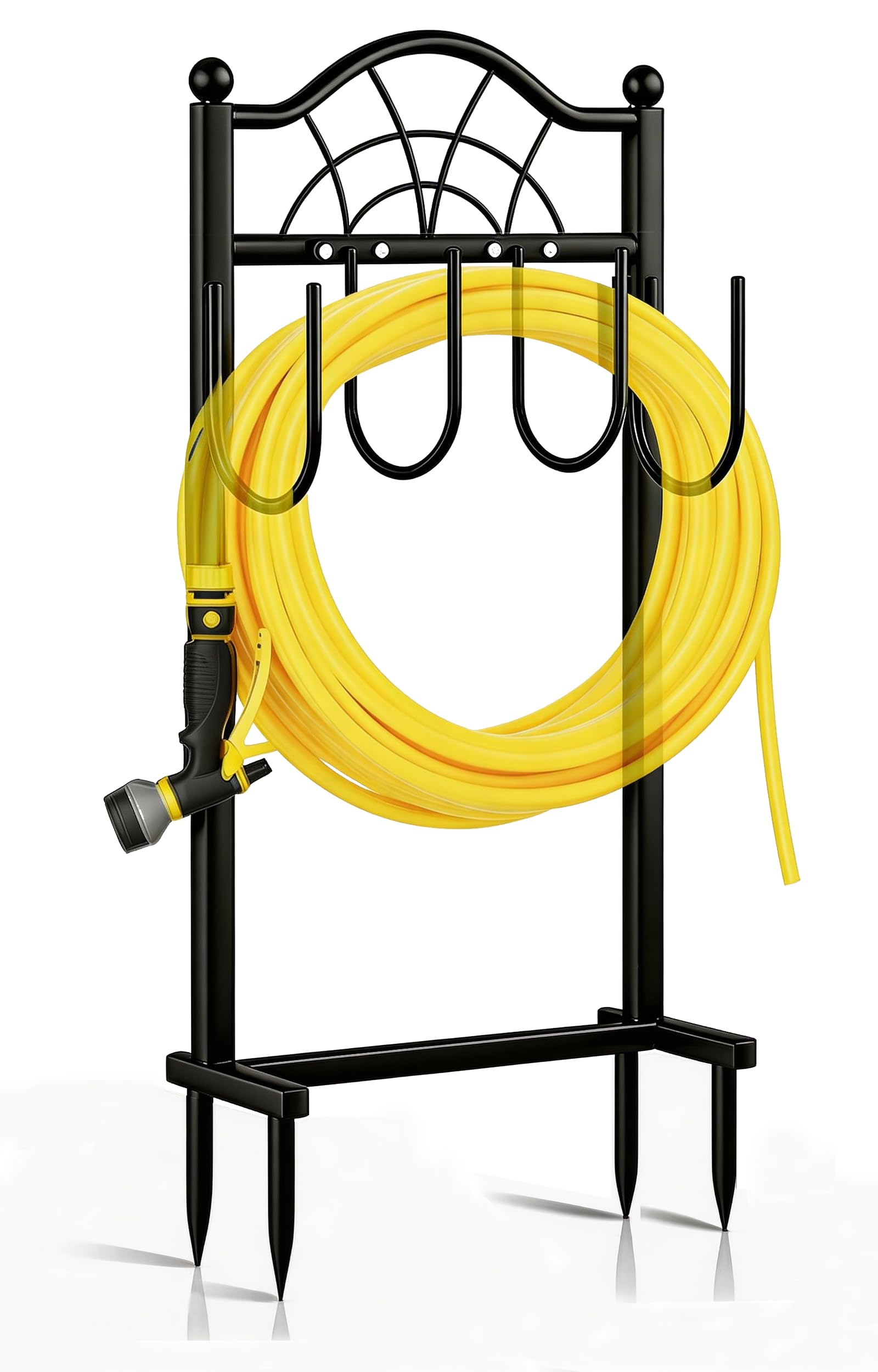 Shomextol front view showing fence-style holder and tidy hose storage benefit