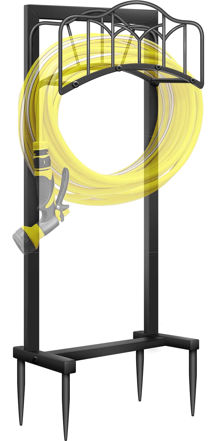 Shomextol front view of decorative hose holder showing neat hose storage and curb appeal