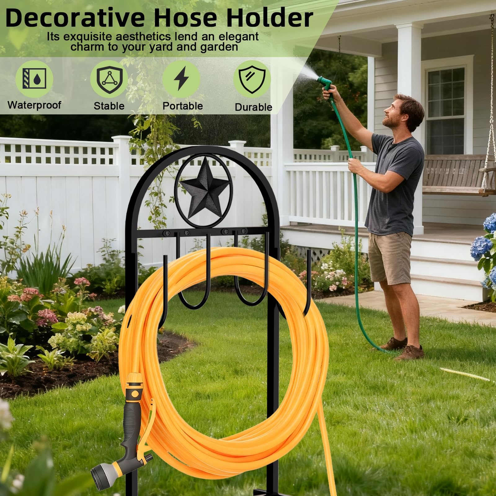 Shomextol in use as hose is wound showing tangle-free storage benefit