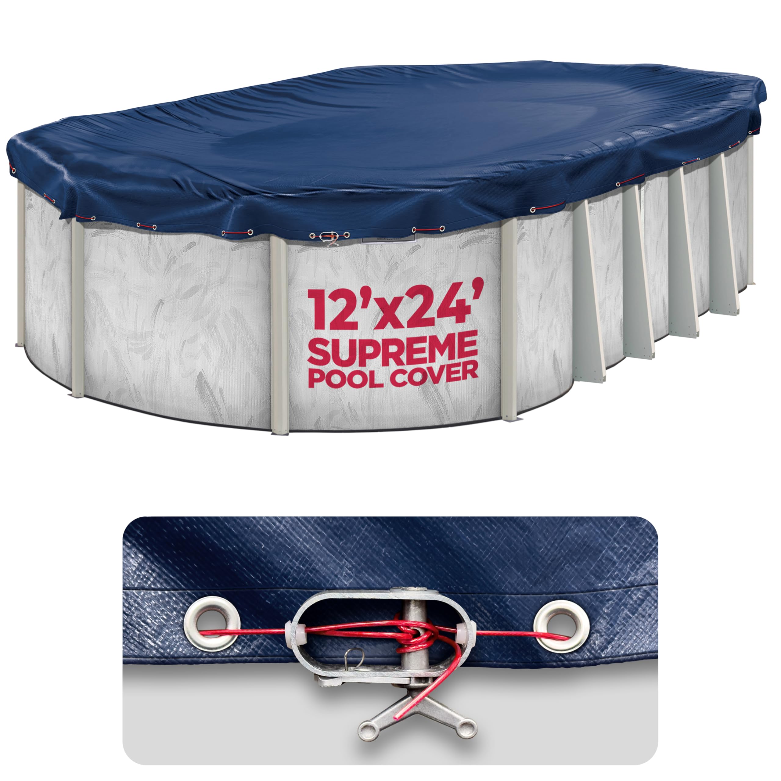 Shop Square front view of 12x24 oval cover showing complete fit and neat appearance