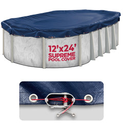 Shop Square front view of 12x24 oval cover showing complete fit and neat appearance