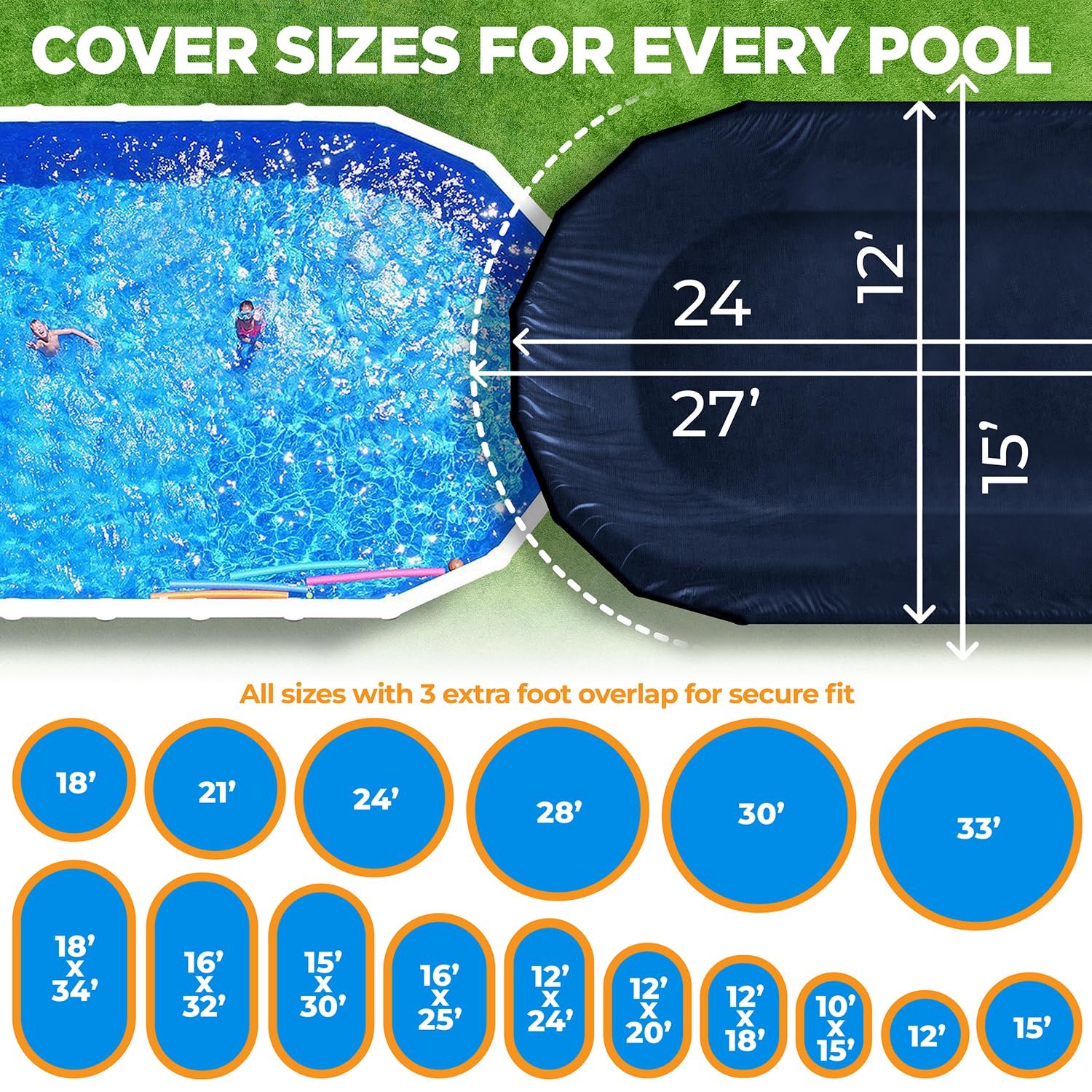Shop Square installed on oval above-ground pool demonstrating secure, wrinkle-free fit