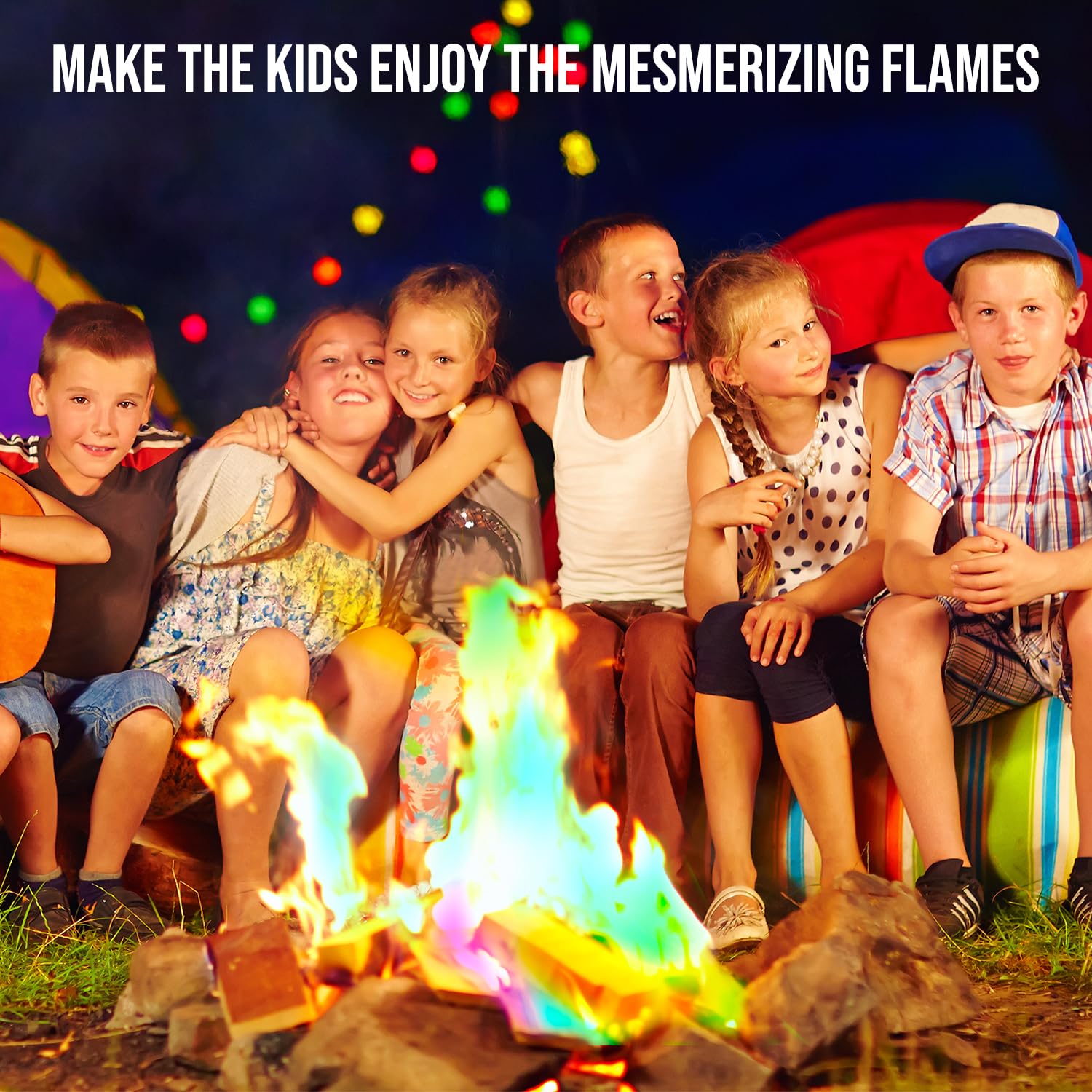 Shop Square campfire with family enjoying color-changing flames for entertainment