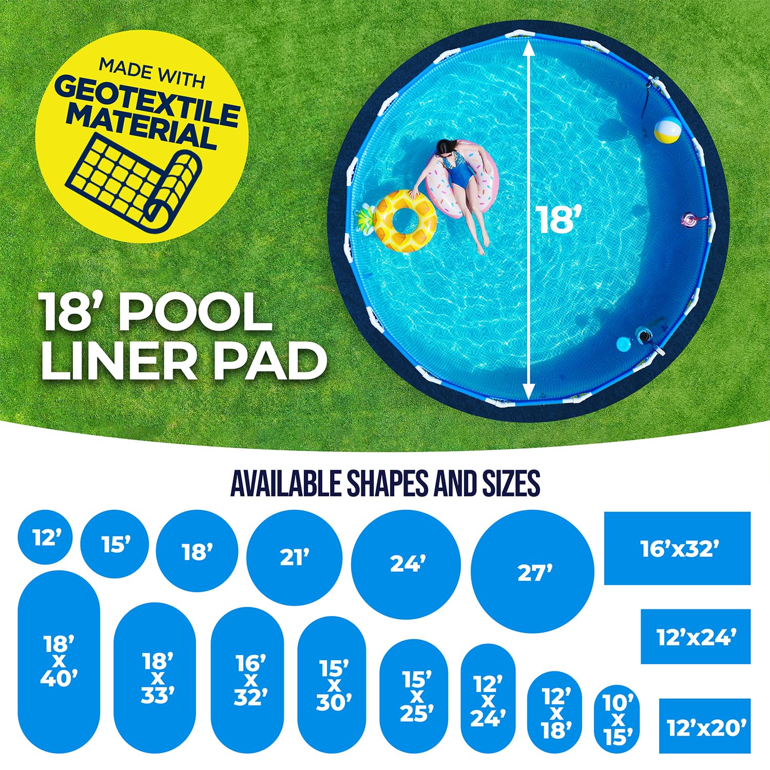 Shop Square pad installed under pool liner showing puncture protection benefit