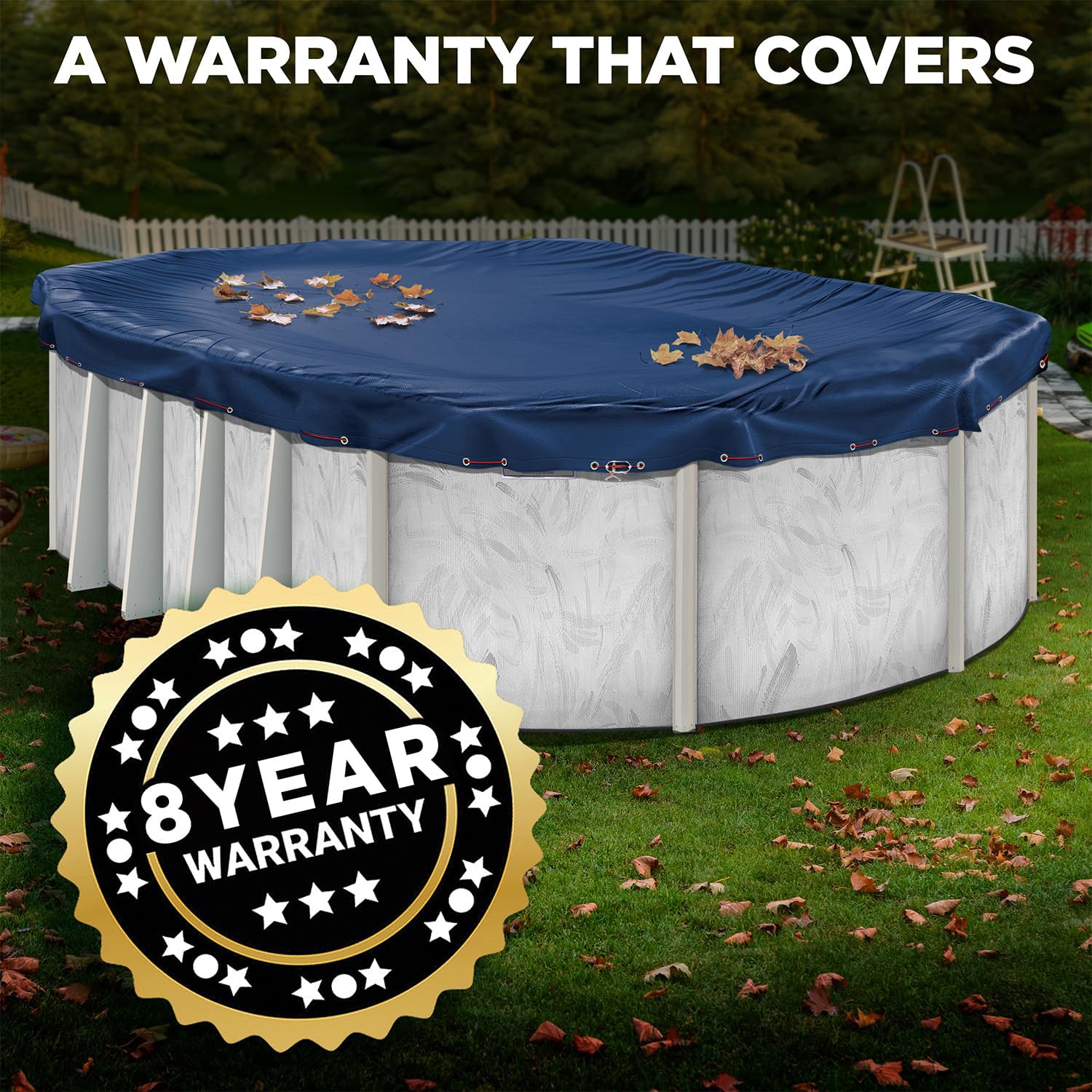 Shop Square lifestyle image of covered pool in backyard showing clean winter protection