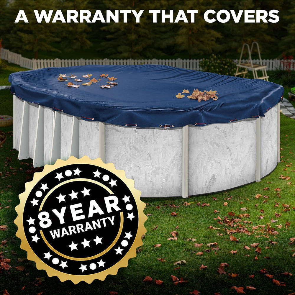 Shop Square lifestyle image of covered pool in backyard showing clean winter protection