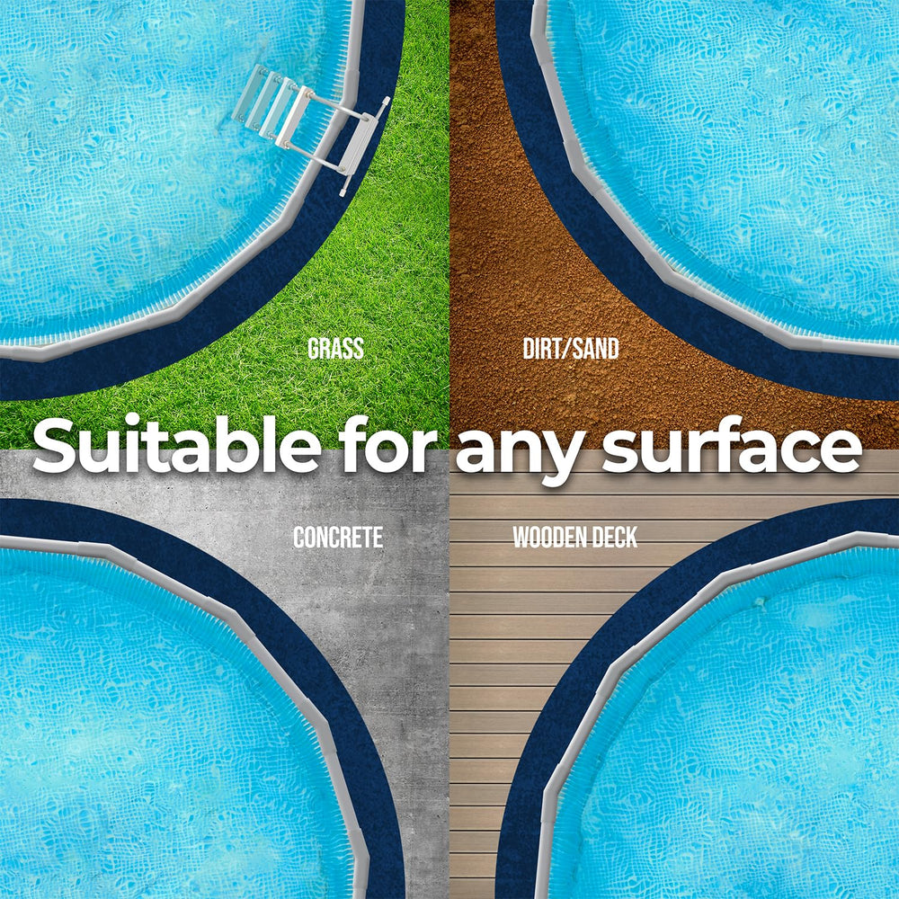 Shop Square pad over sand base demonstrating stable, even pool floor benefit