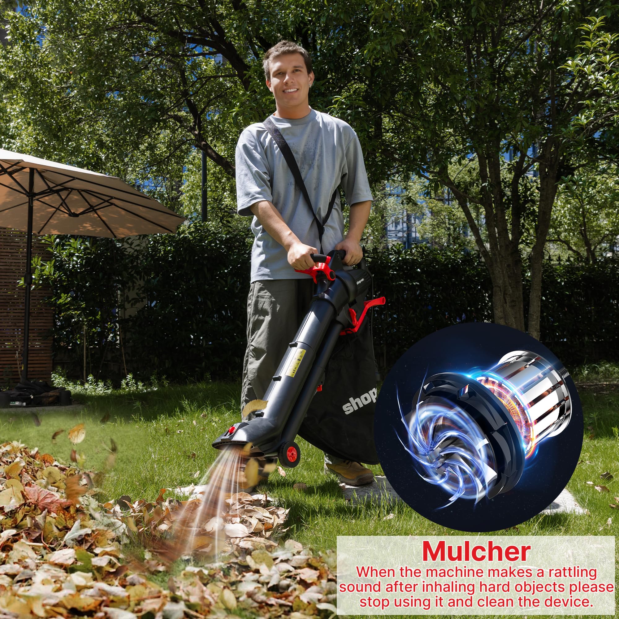 Shop-Vac blowing leaves from a patio for faster cleanup