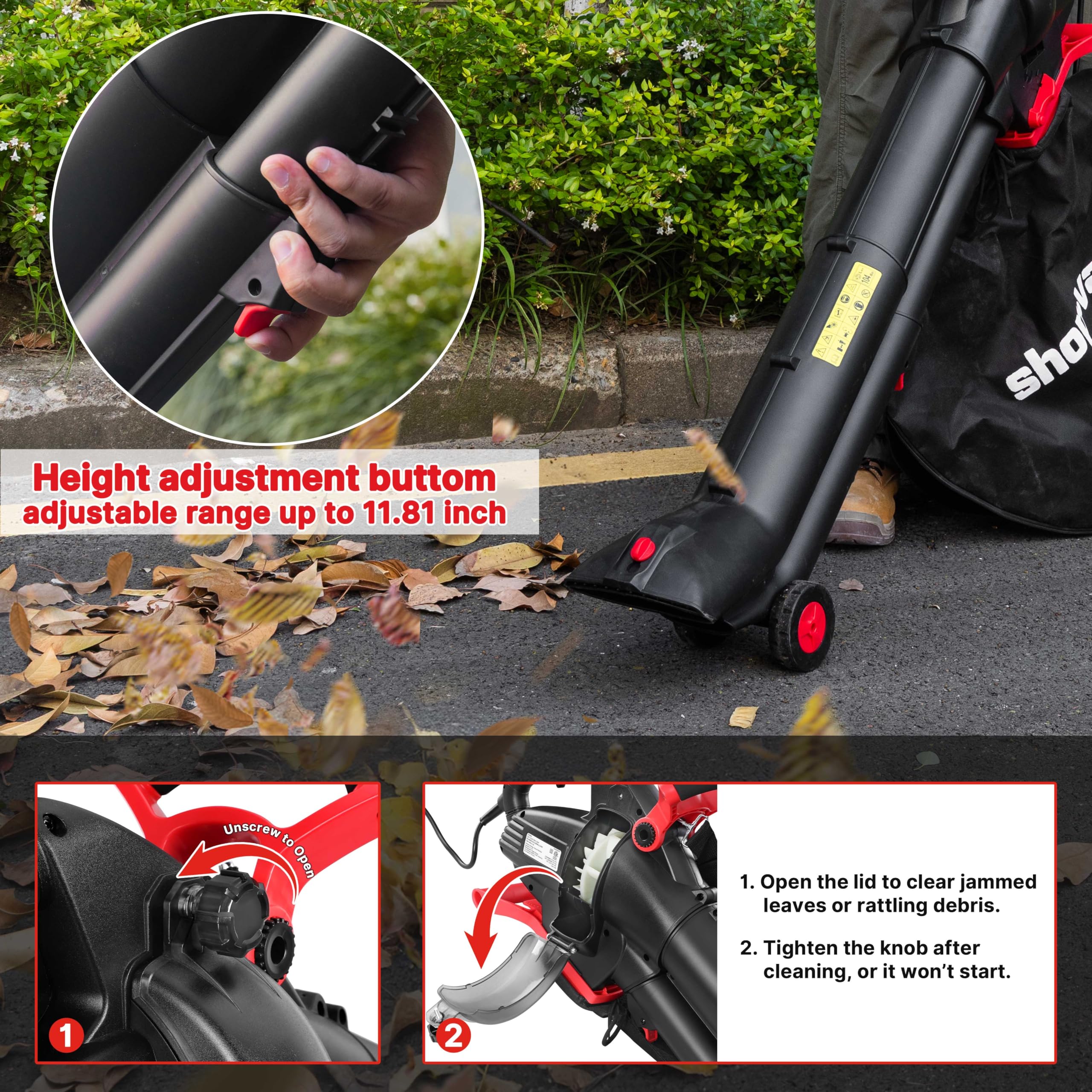 Shop-Vac integrated wheels and support stand for easy mobility