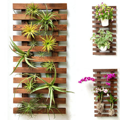ShopLaLa wall planter front view showing warm wood finish and slim profile benefit: elegant display