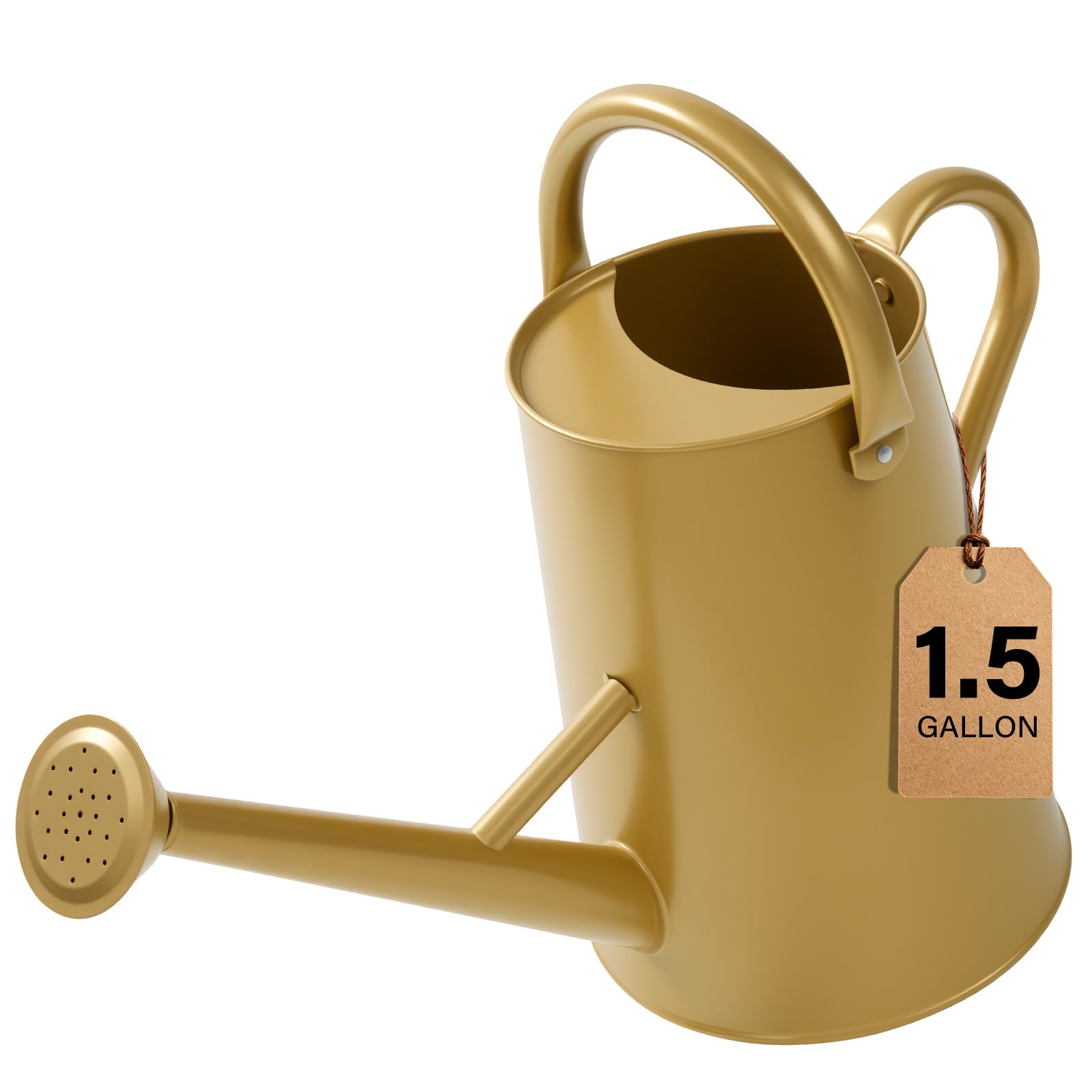 shopwithgreen front view gold watering can showing capacity and style