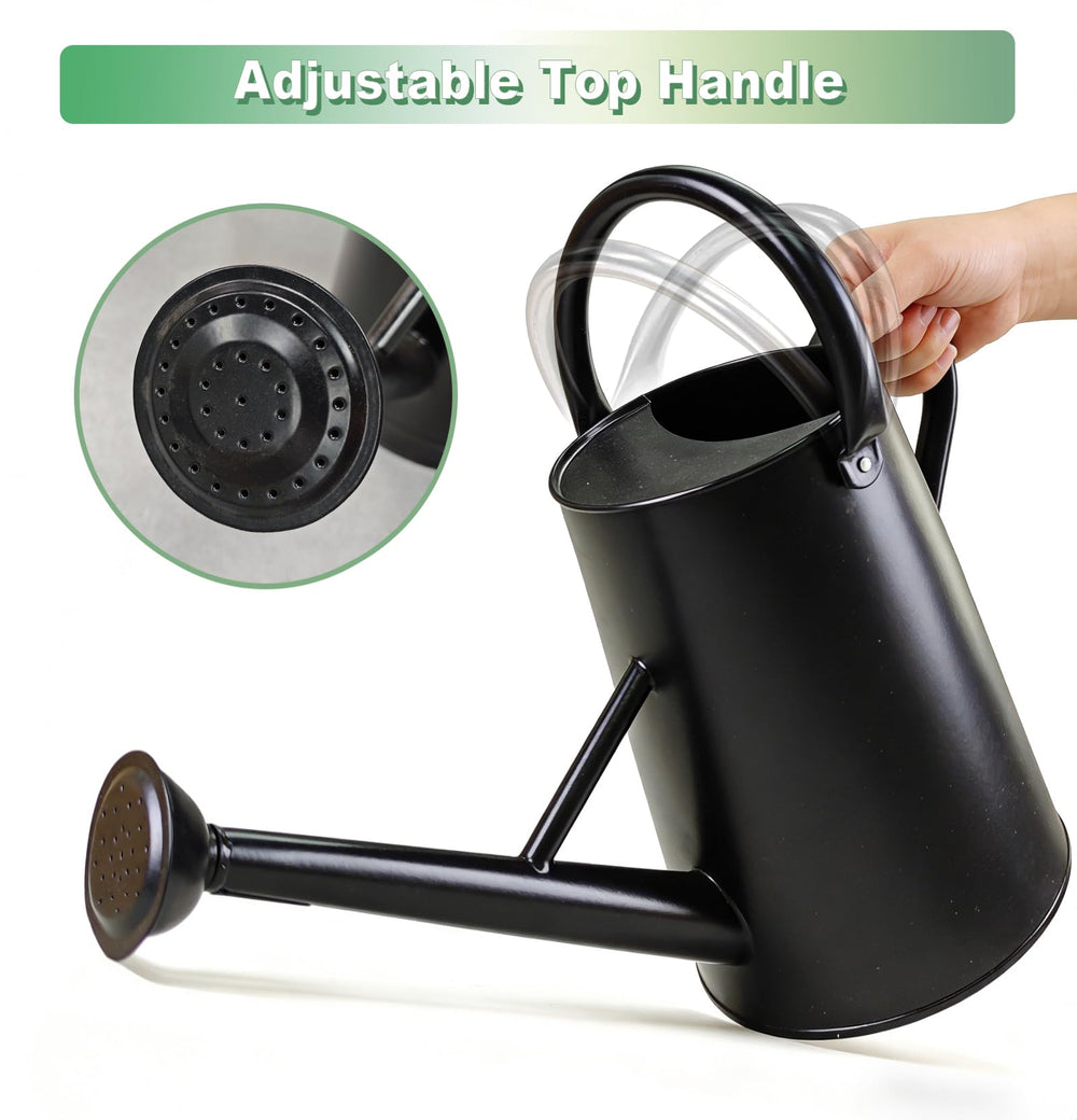 shopwithgreen hand next to watering can for scale showing 1.5 gallon capacity and portability benefit