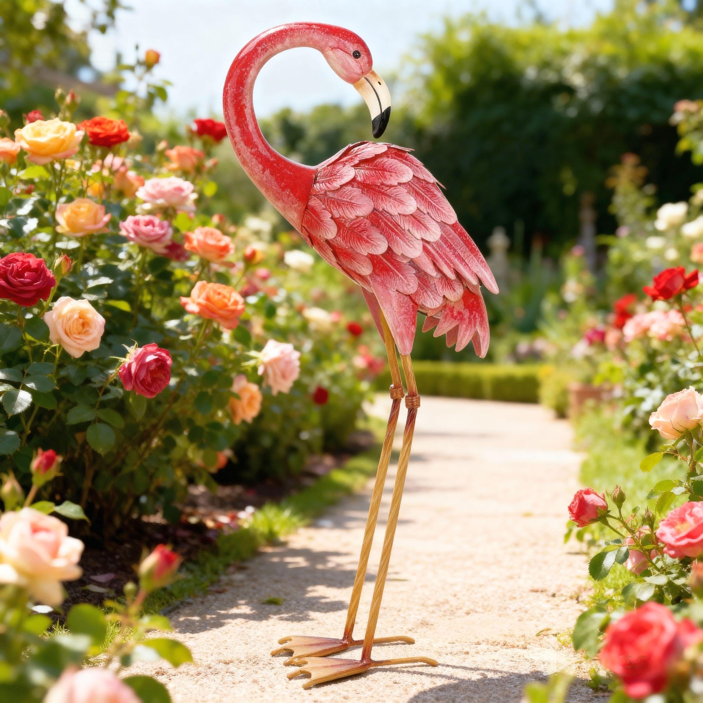 Shorayn flamingo stake and base detail showing recommended anchoring and benefit: improved outdoor stability