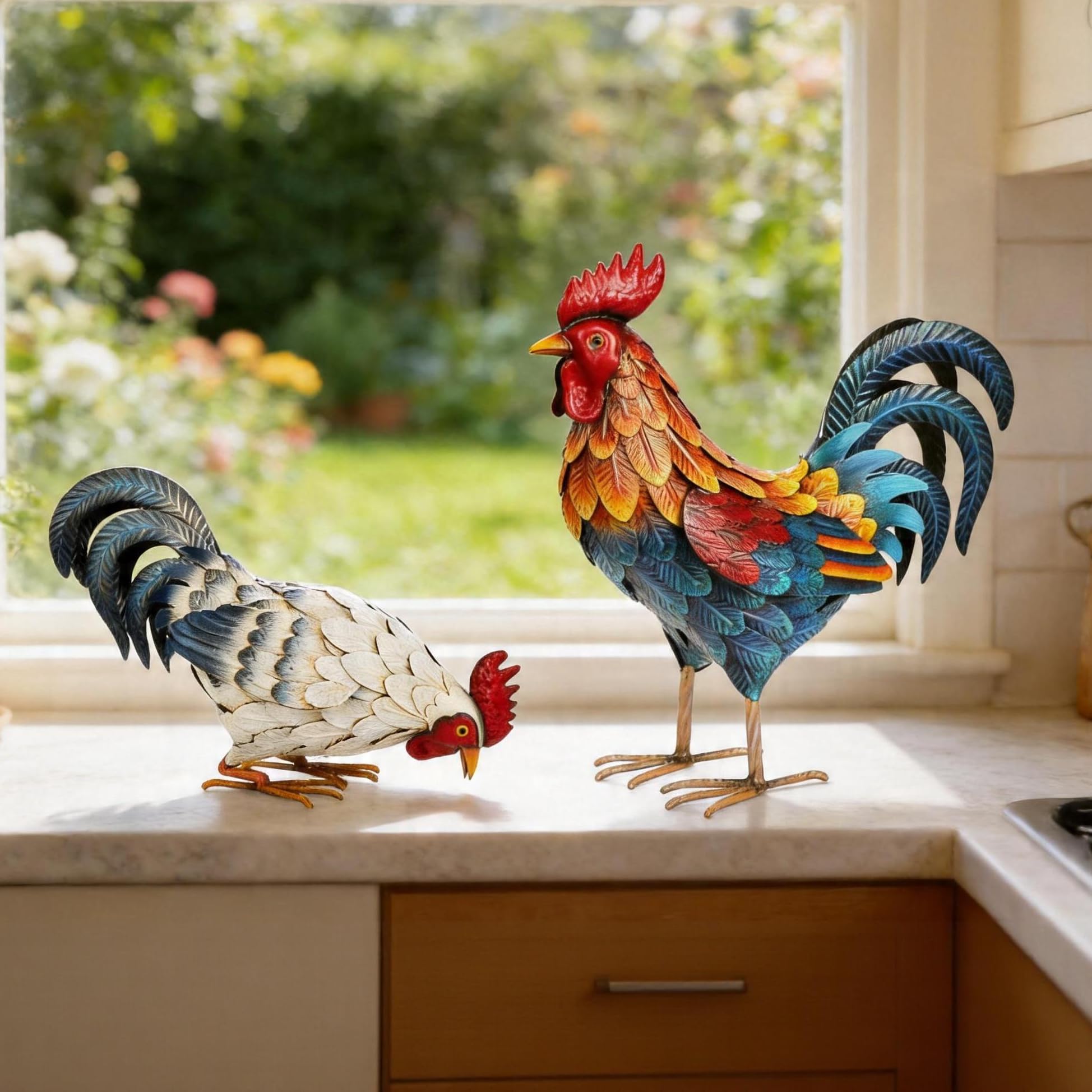 Shorayn rooster beside ruler showing exact size for placement planning