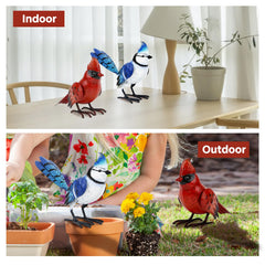 Shorayn side profile blue jay statue showing vivid color and lively pose