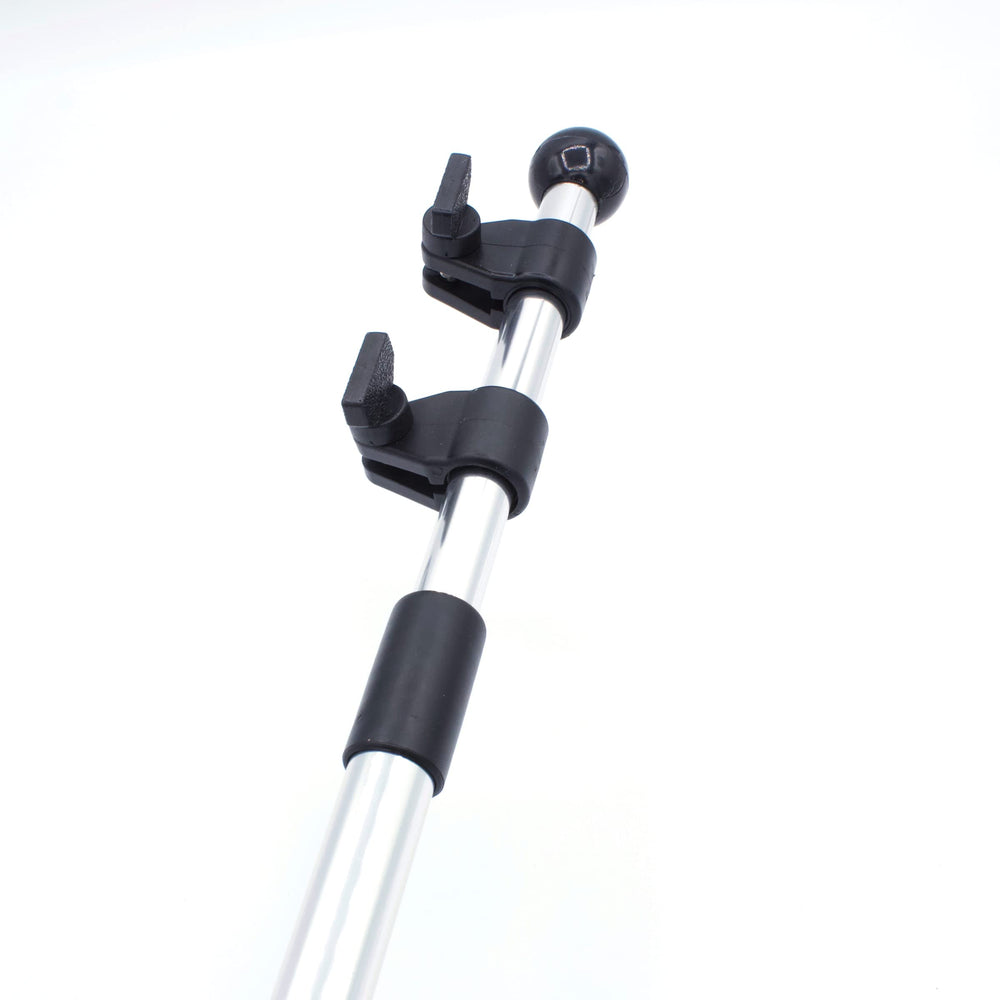 Shoreline Marine extended flag pole mounted on stern demonstrating increased flag visibility