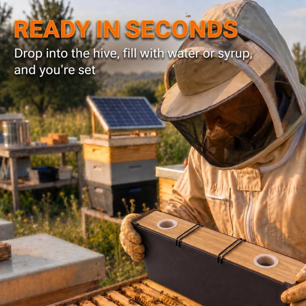 ShouRong feeder installed between frames in a deep hive showing minimal disturbance