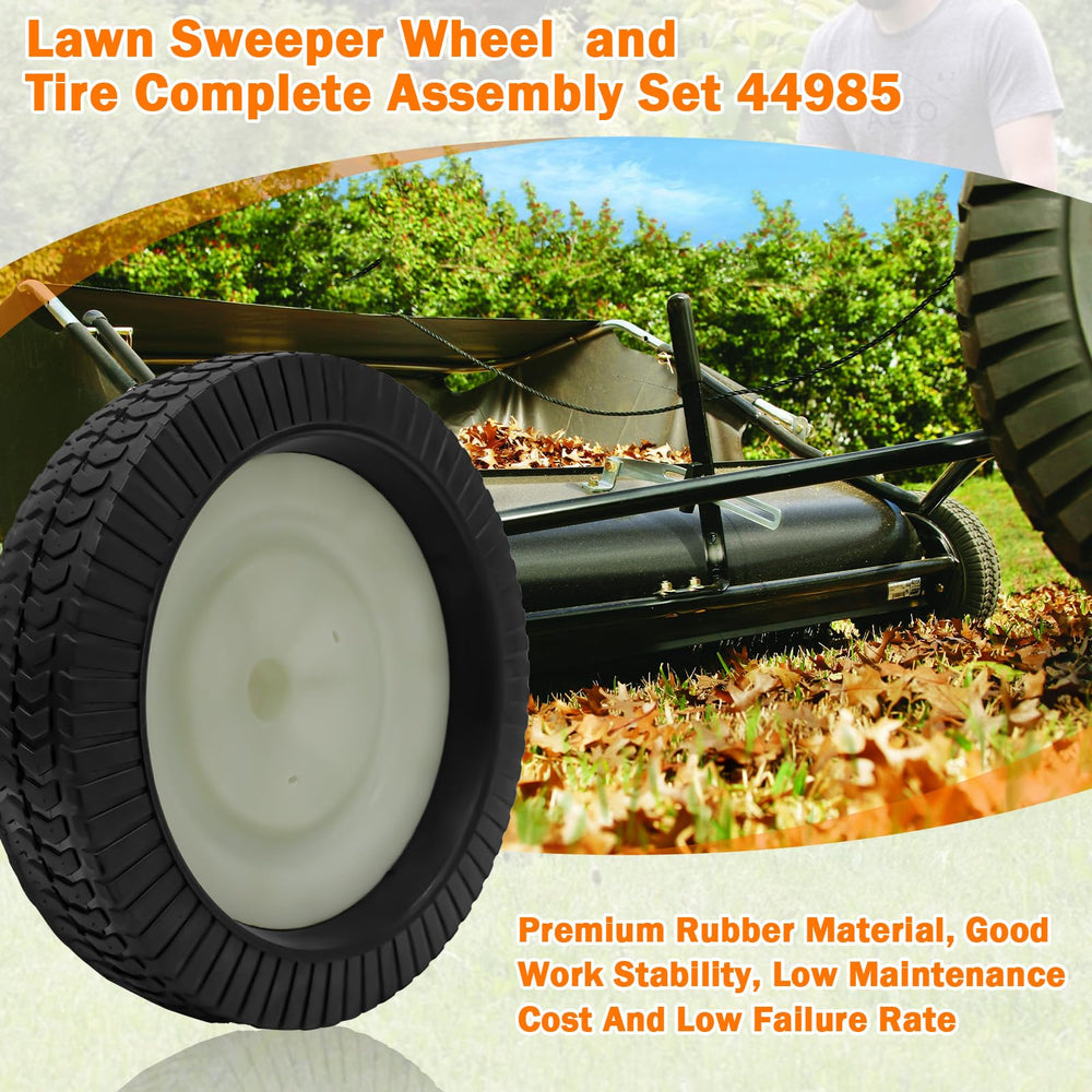 showingo wheel installed on lawn sweeper demonstrating improved stability