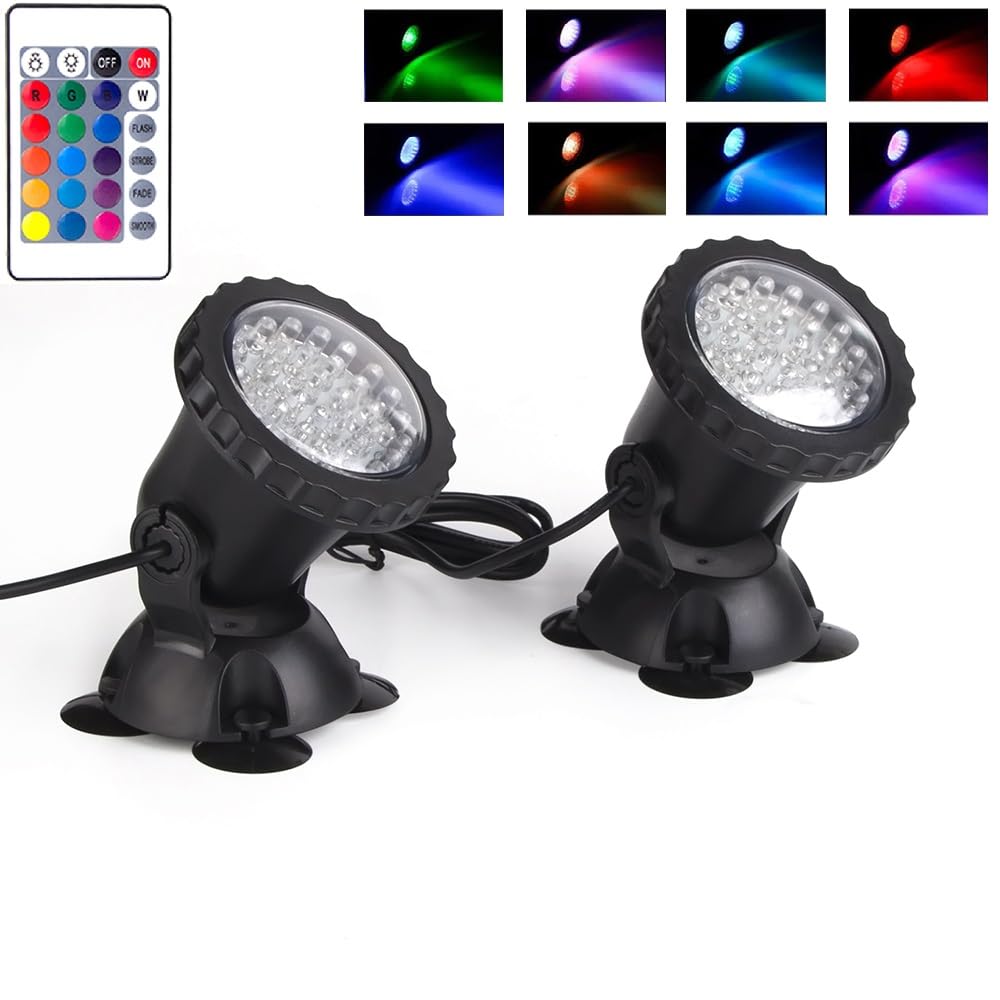 SHOYO front view of the pair of submersible pond lights showing durable housing and bracket