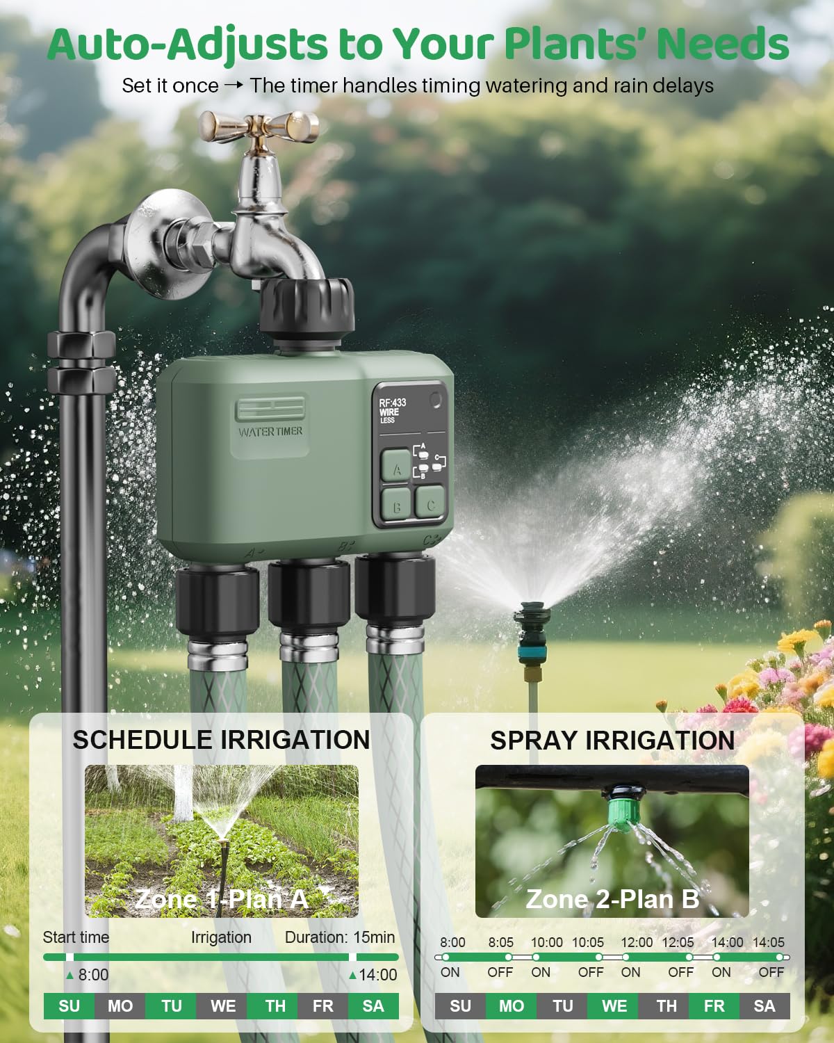 Shrivee app scheduling screen on phone for flexible remote watering