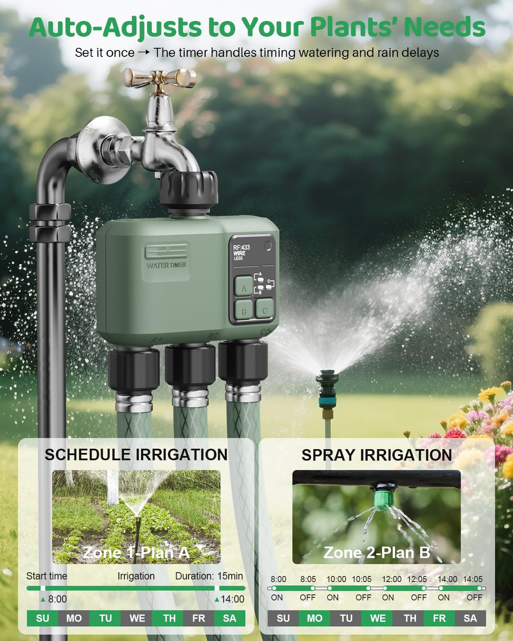 Shrivee app scheduling screen on phone for flexible remote watering