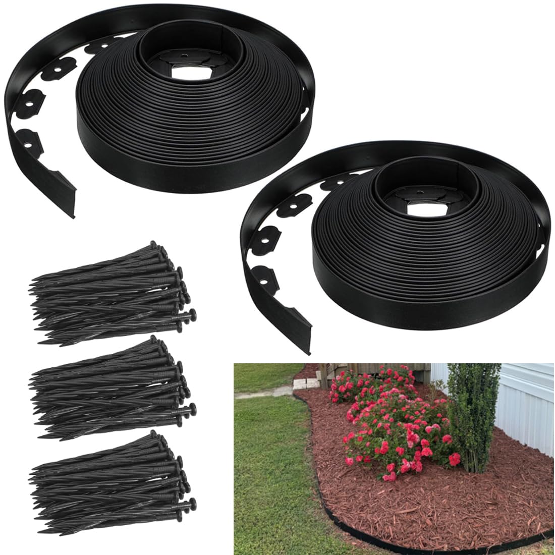 shsyue front packaging showing full 49ft roll and stakes for quick installation benefit