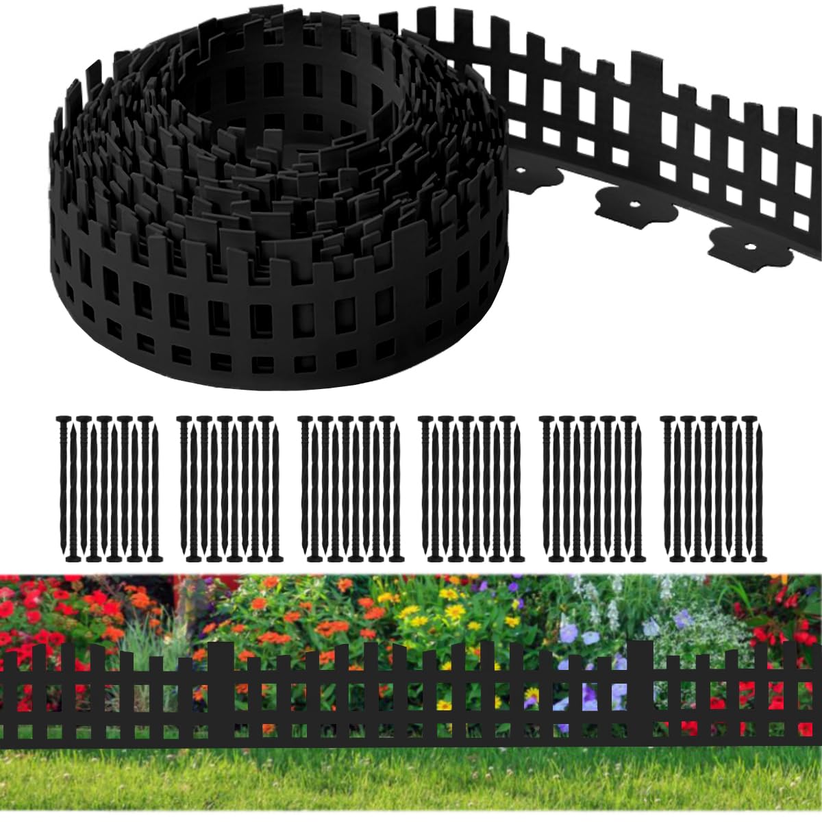 shsyue front view of 33ft edging kit showing neat lawn separation and curb appeal