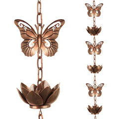 shumi lotus rain chain front view showing decorative cups and polished finish benefit enhances curb appeal