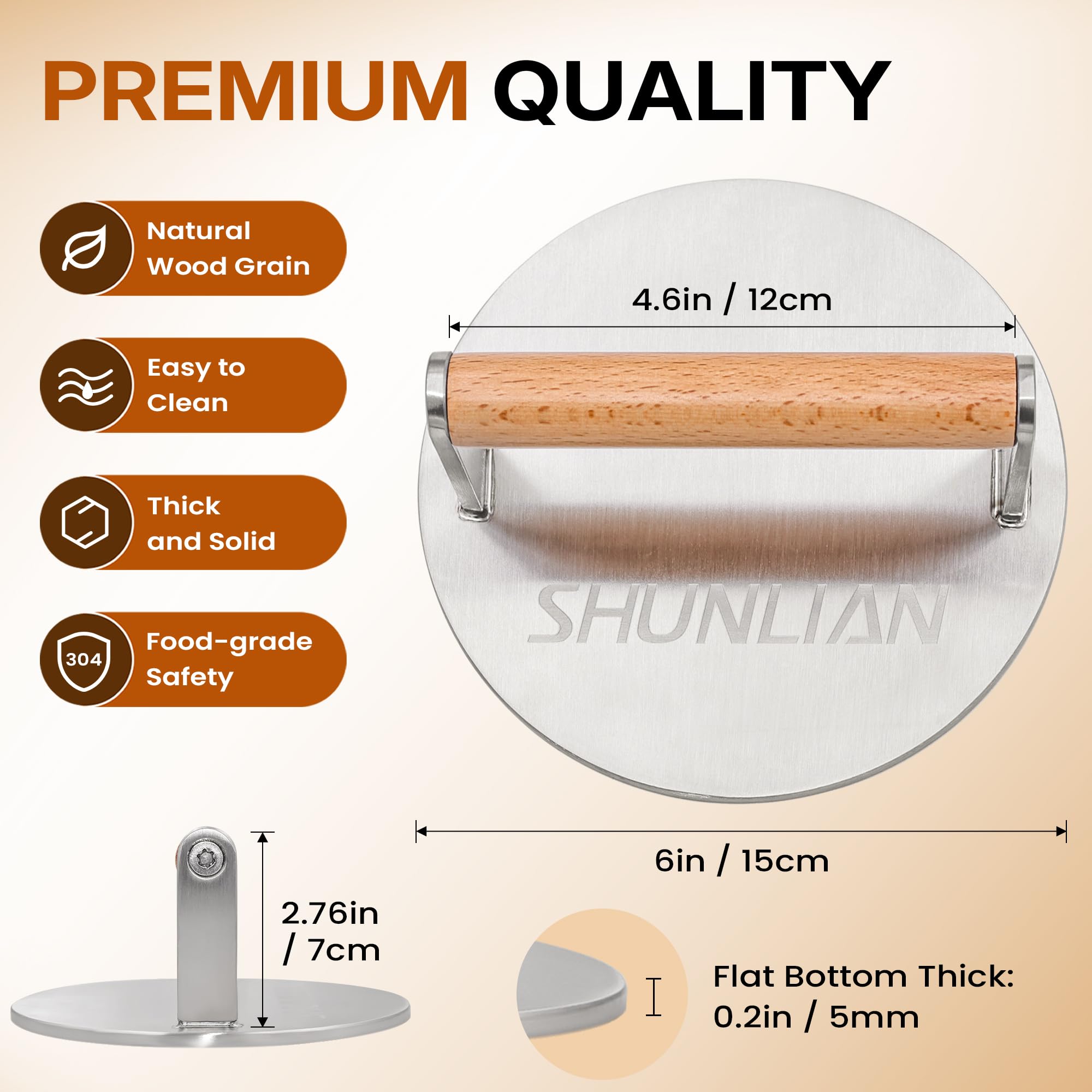 SHUNLIAN close-up of flat stainless base for consistent searing and easy cleanup