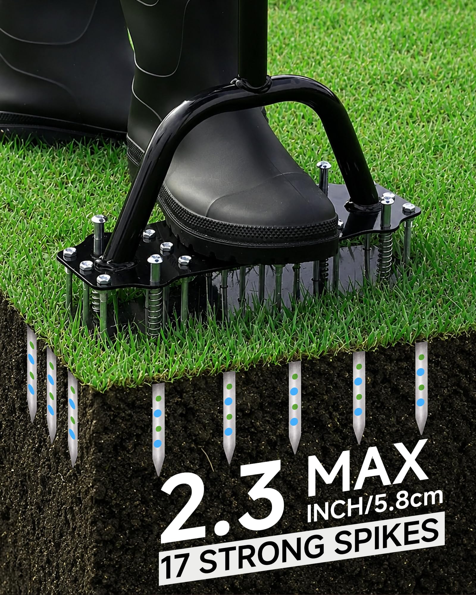 SHUQY aerator in use on lawn demonstrating improved soil aeration