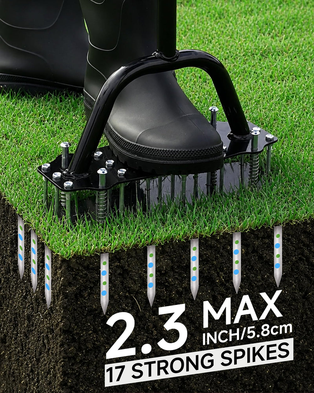 SHUQY aerator in use on lawn demonstrating improved soil aeration